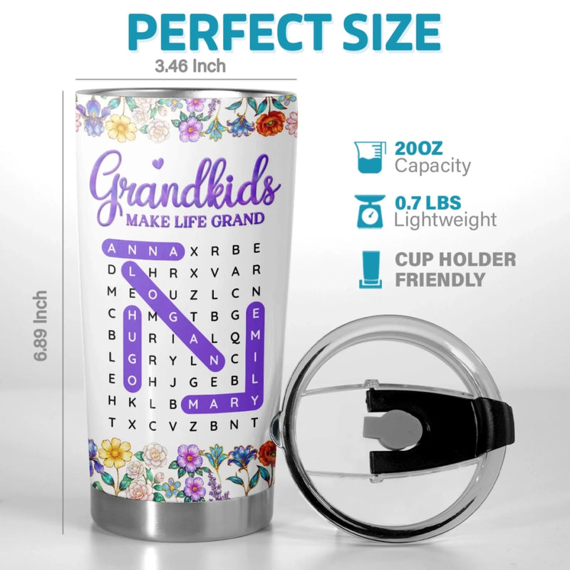 Custom Word Search Puzzle 3D Inflated Effect Printed Tumbler - Personalized Mother's Day Birthday Gifts For Mom, Grandma - Sweet Names, Sweeter Memories