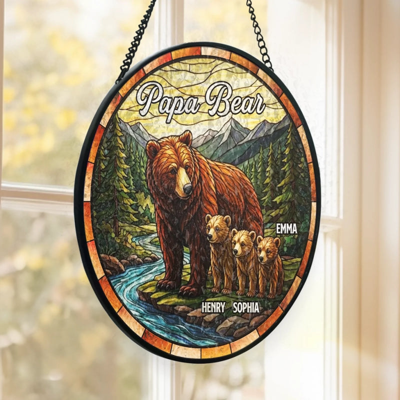 Custom Stained Glass Window Hanging Suncatcher - Personalized Father's Day Birthday Gifts For Dad, Grandpa - Your Love Lights Up Our World
