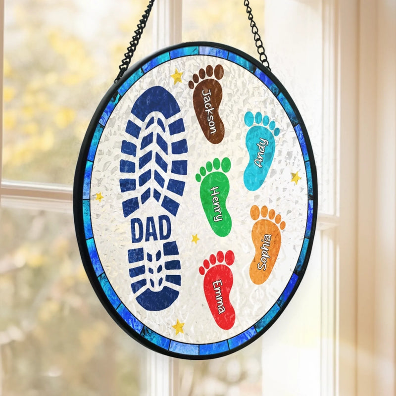 Custom Photo Stained Glass Window Hanging Suncatcher - Personalized Father's Day Birthday Gifts For Dad, Grandpa - Raised By A Real One
