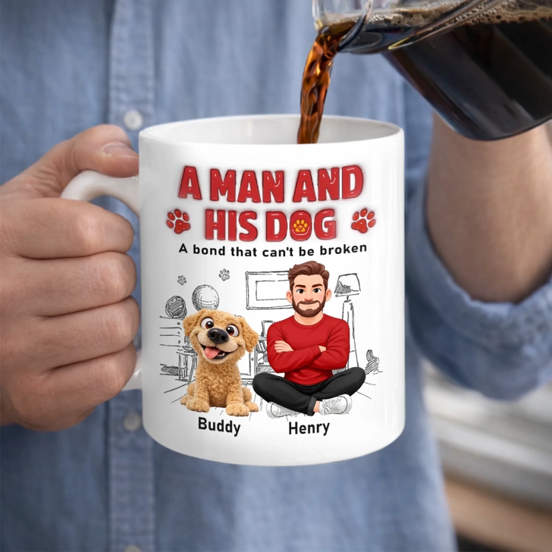 Custom 3D Inflated Effect Printed Mug - Personalized Father's Day Birthday Gifts For Dog Lovers, Dog Dad - Happiness Starts With Pets