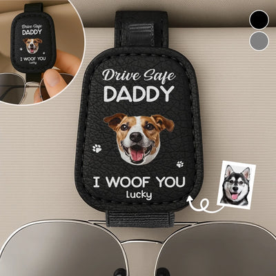 Custom Photo Leather Car Visor - Personalized Father's Day Birthday Gifts For Dog Cat Lovers, Dog Dad And Mom, Cat Owners - Stay Safe Daddy