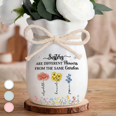 Custom Flower Vase With Ribbon - Personalized Best Friend Birthday Gifts For Women, Besties, Sisters, BFF - Sister Love Grows Beautifully