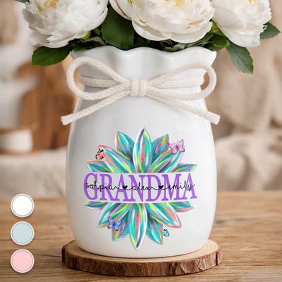 Custom Flower Vase With Ribbon - Personalized Mother's Day Birthday Gifts For Mom, Grandma - A Floral Burst Of Grandma Joy
