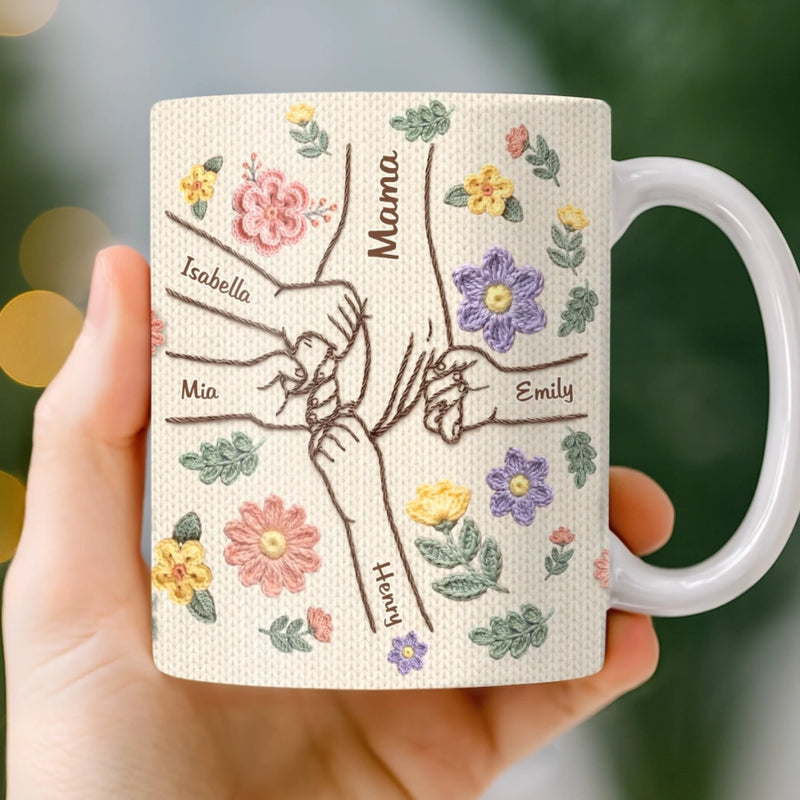 Custom Faux Embroidery Mug - Personalized Mother's Day Birthday Gifts For Mom, Grandma - All Hands Lead Back To Mama