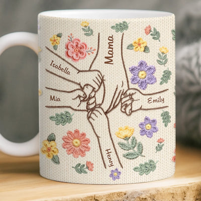 Custom Faux Embroidery Mug - Personalized Mother's Day Birthday Gifts For Mom, Grandma - All Hands Lead Back To Mama