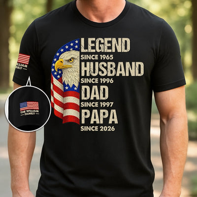 Custom Unisex T-Shirt With Design On Sleeve - Personalized Father's Day Birthday Gifts For Dad, Grandpa - Born For A Legacy