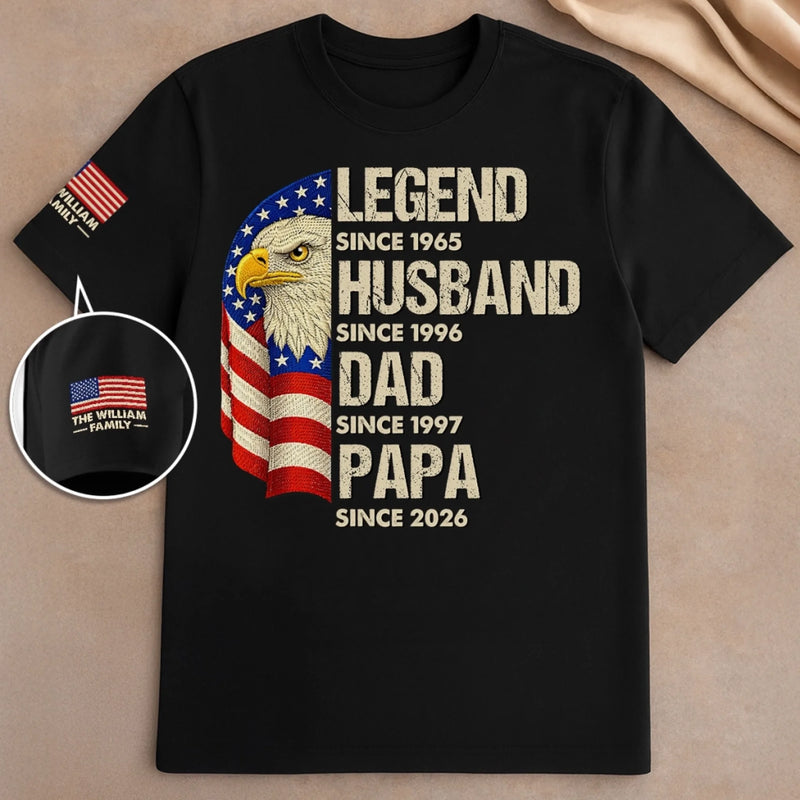 Custom Unisex T-Shirt With Design On Sleeve - Personalized Father's Day Birthday Gifts For Dad, Grandpa - Born For A Legacy