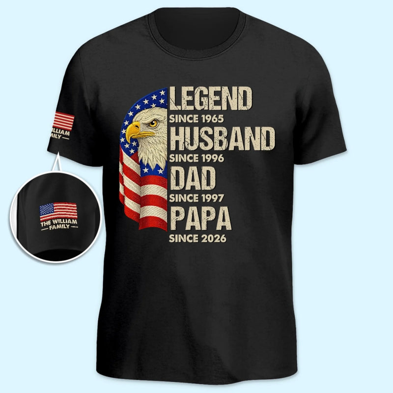 Custom Unisex T-Shirt With Design On Sleeve - Personalized Father's Day Birthday Gifts For Dad, Grandpa - Born For A Legacy