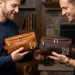 Custom Engraved Monogram Men's Gifts - Personalized Leather Toiletry Bag