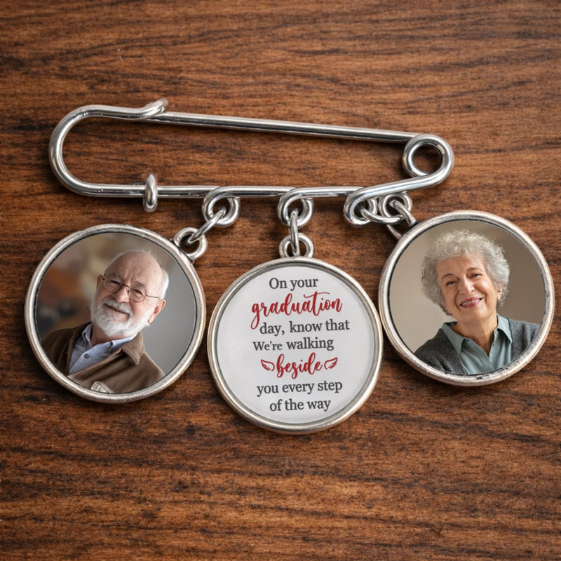 Custom Lapel Pin With Photo Charms - Personalized Graduation Gifts For Him, Her - Dreams Achieved Goals Ahead
