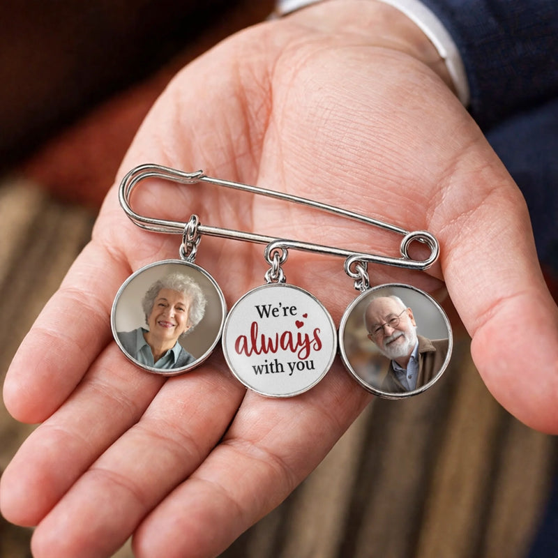 Custom Lapel Pin With Photo Charms - Personalized Memorial Sympathy Graduation Gifts For Him, Her - We're Always With You