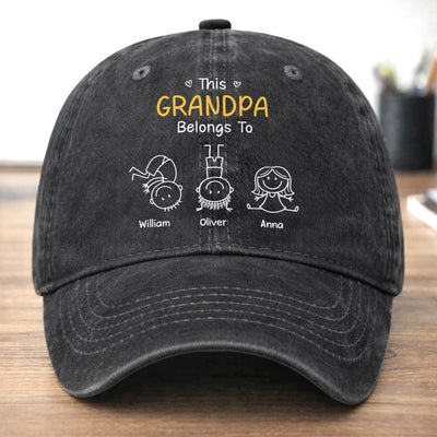 Custom Vintage Washed Denim Baseball Cap - Personalized Father's Day Gifts For Dad, Grandpa - Our Grandpa Right Here