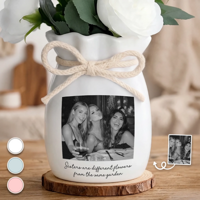 Custom Photo Flower Vase With Ribbon - Personalized Best Friend Birthday Gifts For Women, Besties, Sisters, BFF - We’re Besties Because No One Else Can Handle Us