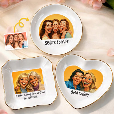 Custom Photo Funny Caricature Jewelry Dish - Personalized Best Friend Birthday Gifts For Women, Besties, Sisters, BFF - A Little Crazy, A Lot Of Love