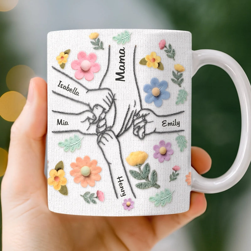 Custom Faux Embroidery Mug - Personalized Mother's Day Gifts For Mom, Grandma - A Pastel Little World Of Us