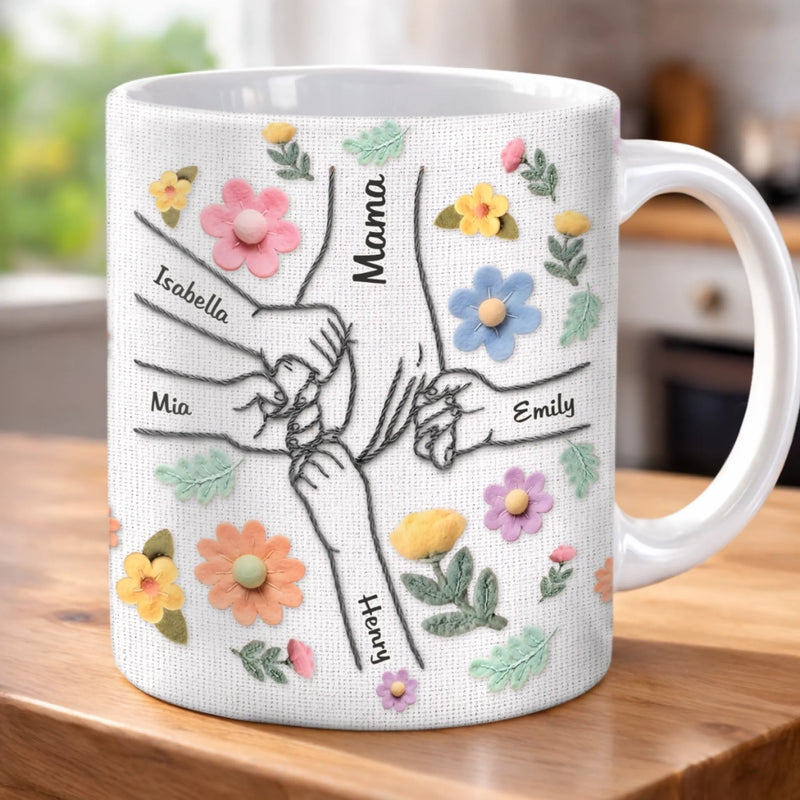 Custom Faux Embroidery Mug - Personalized Mother's Day Gifts For Mom, Grandma - A Pastel Little World Of Us