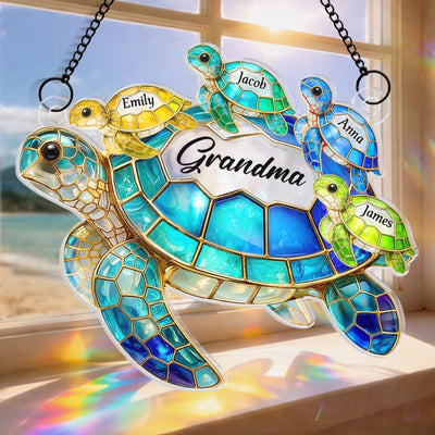 Custom Turtle Window Hanging Suncatcher Ornament - Personalized Mother's Day Birthday Gifts For Mom, Grandma - Carry Love Wherever You Go