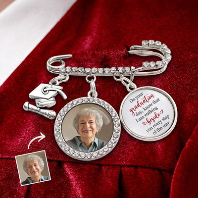 Custom Photo Lapel Pin With Charms - Personalized Memorial Sympathy Graduation Gifts For Him, Her - This Achievement Is For You Above