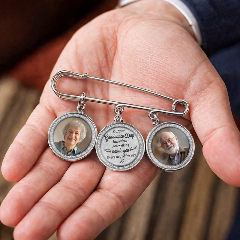 Custom Lapel Pin With Photo Charms - Personalized Memorial Sympathy Graduation Gifts For Him, Her - In Every Step, I Feel You With Me