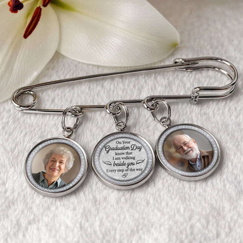 Custom Lapel Pin With Photo Charms - Personalized Memorial Sympathy Graduation Gifts For Him, Her - In Every Step, I Feel You With Me