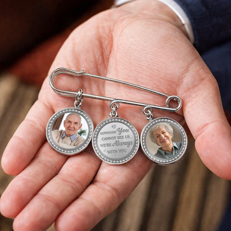 Custom Lapel Pin With Photo Charms - Personalized Memorial Sympathy Graduation Gifts For Him, Her - Guided By Love Beyond This Day