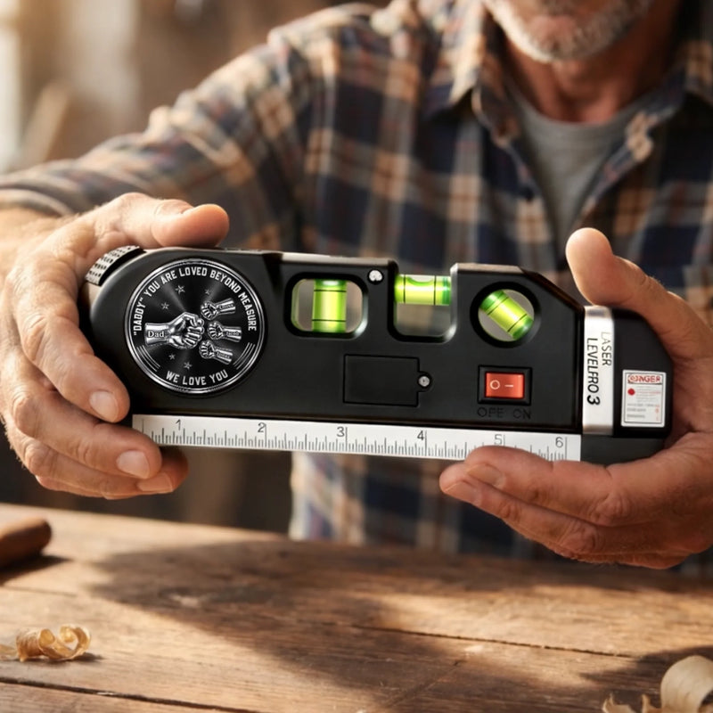 Custom Laser Level Tool - Personalized Father's Day Birthday Gifts For Dad, Grandpa - Dad Fixes Everything With Love