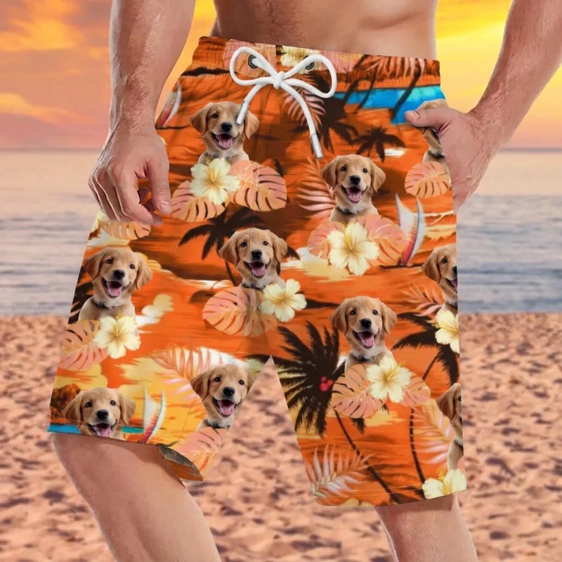 Custom Photo Tropical Hawaiian Aloha Men Beach Shorts - Personalized Summer Vacation And Travel Gifts For Family, Dog Cat Lovers - Life Is Better With Sandy Paws