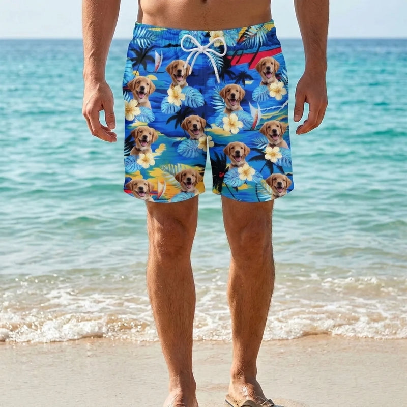 Custom Photo Tropical Hawaiian Aloha Men Beach Shorts - Personalized Summer Vacation And Travel Gifts For Family, Dog Cat Lovers - Life Is Better With Sandy Paws