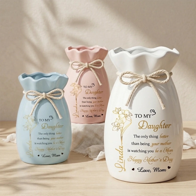 Custom Flower Vase With Ribbon - Personalized Mother's Day Birthday Gifts For Daughter - You Hold Love So Beautifully