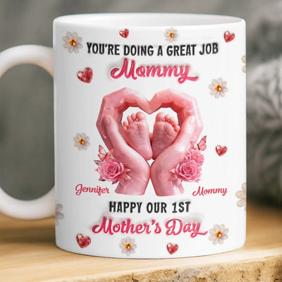 Custom 3D Inflated Effect Printed Mug - Personalized Mother's Day, Baby Shower, Gender Reveal Gifts For New Moms, Wife, Daughter - Baby Love, Wrapped In Blush Tones