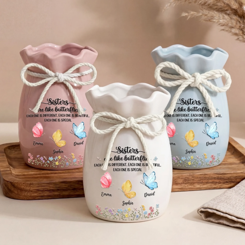 Custom Flower Vase With Ribbon - Personalized Best Friend Birthday Gifts For Women, Besties, Sisters, BFF - Where Sister Love Blooms Forever