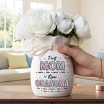 Custom Flower Vase With Ribbon - Personalized Mother's Day Birthday Gifts For Mom, Grandma - Promoted From Mom To Grandma