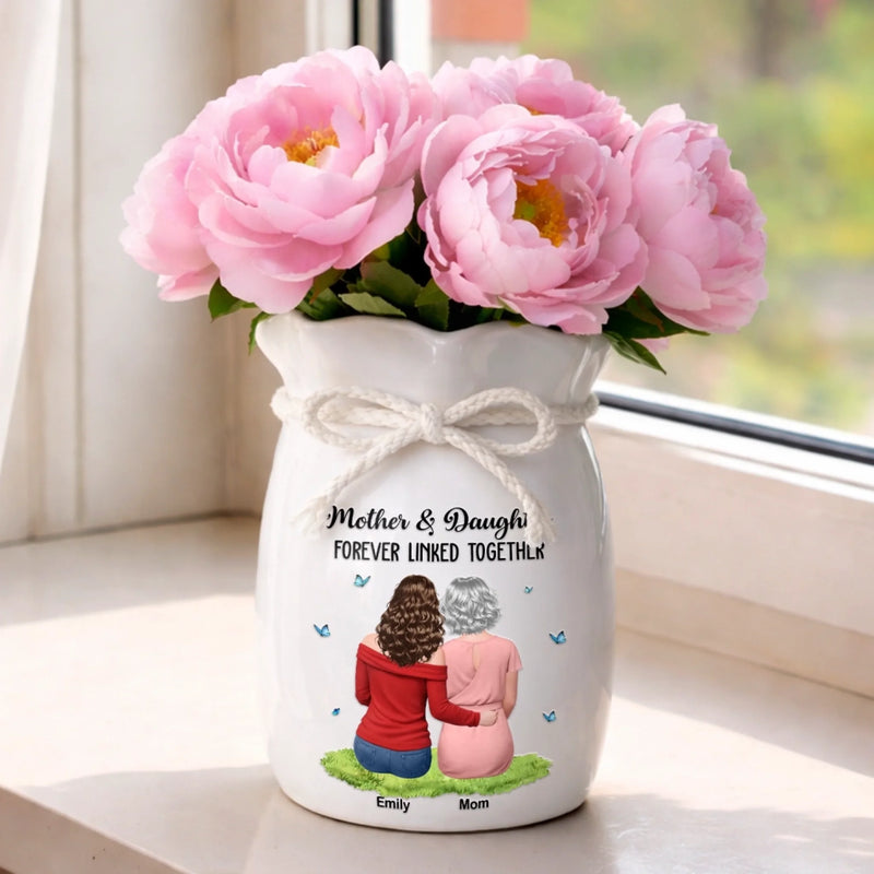 Custom Flower Vase With Ribbon - Personalized Mother's Day Birthday Gifts For Mom, Daughter - Mother And Daughter, Forever Us