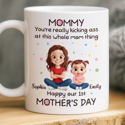 Custom Mug - Personalized Mother's Day, Baby Shower, Gender Reveal Gifts For New Moms, Wife, Daughter - Doing Mom Things Like A Boss