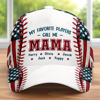 Custom Hat, All Over Print Classic Cap - Personalized Mother's Day, Father's Day Gifts For Mom, Grandma - Favorite Players Call Me Mama