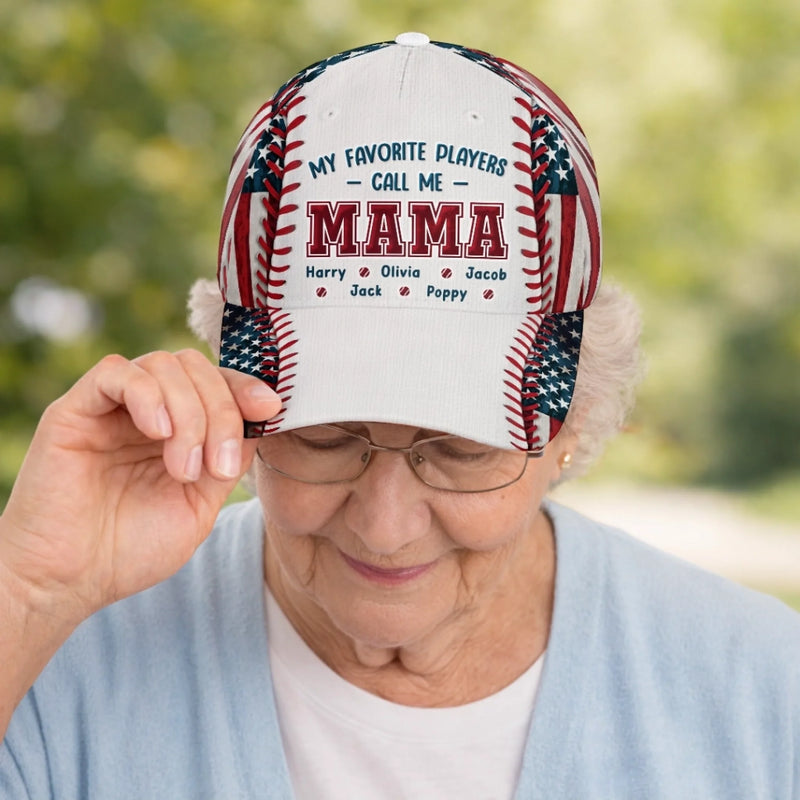 Custom Hat, All Over Print Classic Cap - Personalized Mother's Day, Father's Day Gifts For Mom, Grandma - Favorite Players Call Me Mama