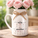 Custom Ceramic Pitcher Flower Vase - Personalized Mother's Day Birthday Gifts For Mom, Grandma - Her Garden Of Love Keeps Blooming