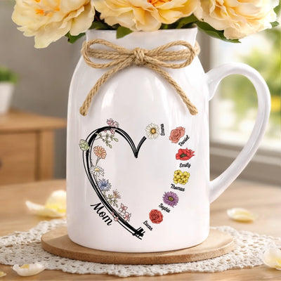 Custom Ceramic Pitcher Flower Vase - Personalized Mother's Day Birthday Gifts For Mom, Grandma - A Bouquet Made Of Love