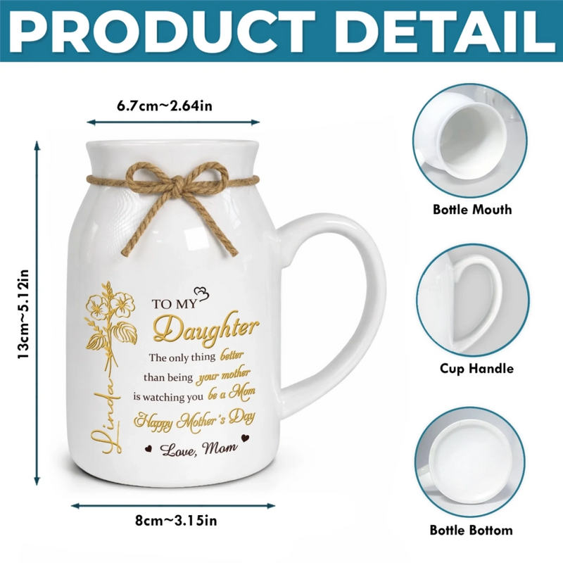 Custom Ceramic Pitcher Flower Vase - Personalized Mother's Day Birthday Gifts For Daughter - To My Daughter, Forever My Heart