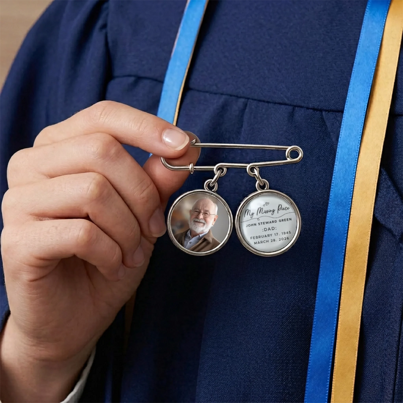 Custom Lapel Pin With Photo Charms - Personalized Memorial Sympathy Graduation Gifts For Him, Her - Your Love Was My Education