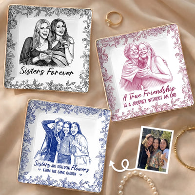 Custom Photo Full-Print Jewelry Dish - Personalized Best Friend Birthday Gifts For Women, Besties, Sisters, BFF - Soul Sisters Forever
