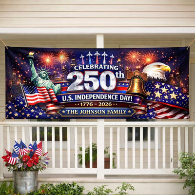 Custom Polyester Outdoor Banner - Personalized America 250th Anniversary Gifts For Mom, Dad, Brother, Sister, Kids - United We Stand Stronger Together