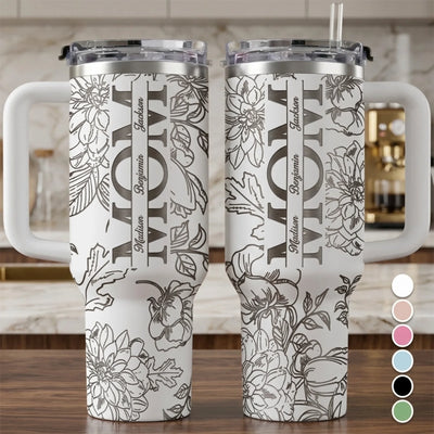 Every Sip, A Reminder Of Her Love - Family Personalized Custom Engraved 40oz Tumbler With Handle - Mother's Day, Gift For Mom, Grandma