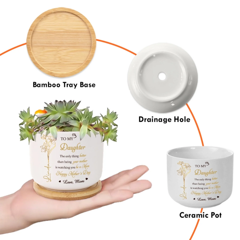 Custom Home Decor Ceramic Plant Pot - Personalized Mother's Day Birthday Gifts For Daughter - Love Grows Beautifully Through You