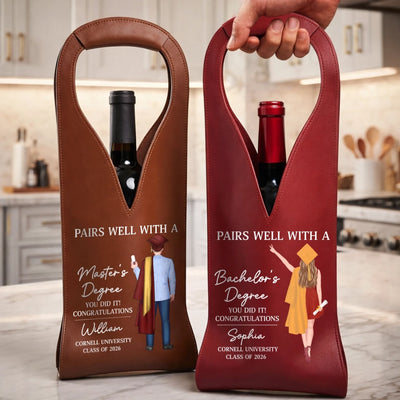 Custom Leather Wine Bag - Personalized Graduation Gifts For Him, Her - Congrats On Your Graduation