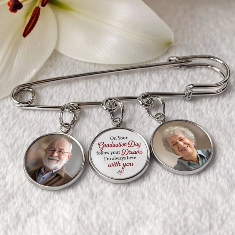 Custom Lapel Pin With Photo Charms - Personalized Memorial Sympathy Graduation Gifts For Him, Her - Graduating With You In My Heart