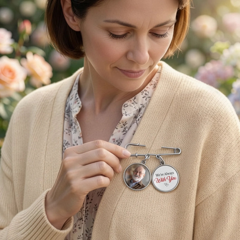 Custom Lapel Pin With Photo Charms - Personalized Memorial Sympathy Graduation Gifts For Him, Her - Graduating With You In My Heart