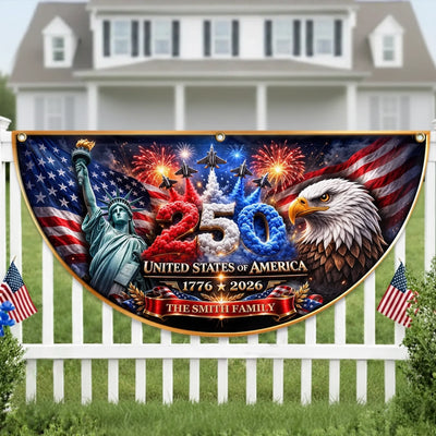 Custom Non-Pleated Fan Flag -  Personalized America 250th Anniversary Gifts For Mom, Dad, Brother, Sister, Kids - Welcome To Our American Home