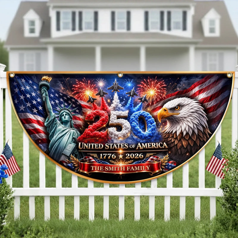 Custom Non-Pleated Fan Flag -  Personalized America 250th Anniversary Gifts For Mom, Dad, Brother, Sister, Kids - Welcome To Our American Home