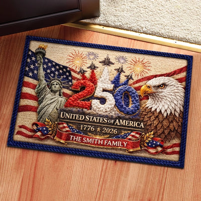 Custom Shaped Doormat - Personalized America 250th Anniversary Gifts For Mom, Dad, Brother, Sister, Kids - United We Stand Since 1776